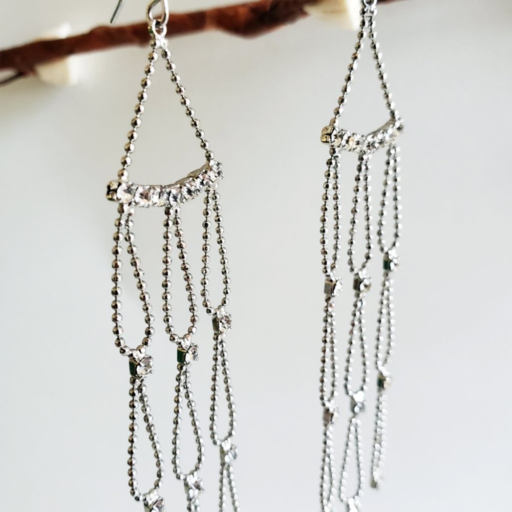 Long Dangle Rhinestone Earrings - Picture 3 of 8